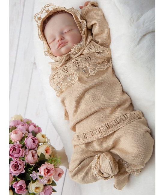 Вязаный хлопковый комбинезон Фрезия бежевый