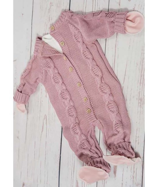 Вязаный комбинезон Хлопковые косы пудра