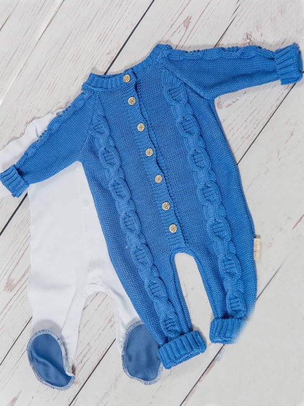 Вязаный комбинезон Хлопковые косы ярко-синий