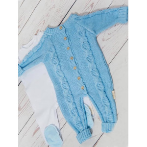 Вязаный комбинезон Хлопковые косы голубой