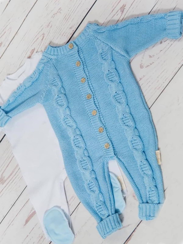 Вязаный комбинезон Хлопковые косы голубой