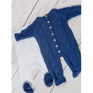 Вязаный комбинезон Хлопковые косы синий