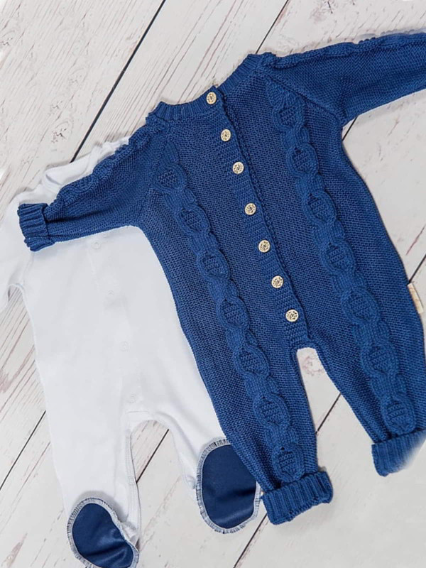 Вязаный комбинезон Хлопковые косы синий