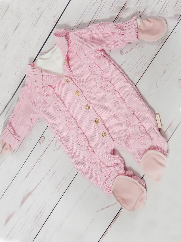Вязаный комбинезон Хлопковые косы розовый