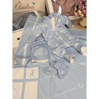 Вязаный комплект для новорождённого Asselina «Холли», голубой