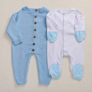 Летний вязаный комплект Капелька голубой