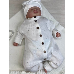Вязаный комбинезон для новорожденного Капелька белый