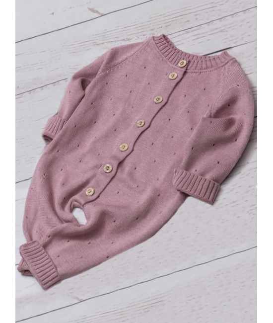 Вязаный комбинезон для новорожденного Капелька пудра