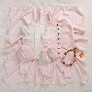 Летний вязаный комплект Капелька светло-розовый