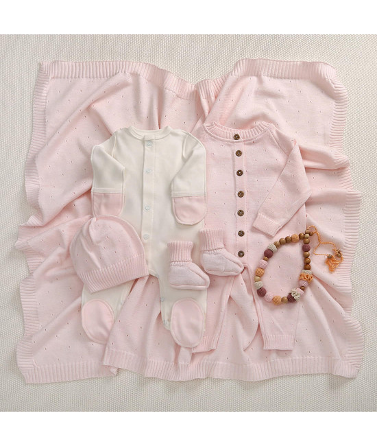 Летний вязаный комплект Капелька светло-розовый
