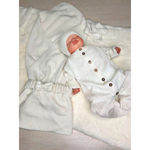 Летний вязаный комплект на выписку Капелька белый