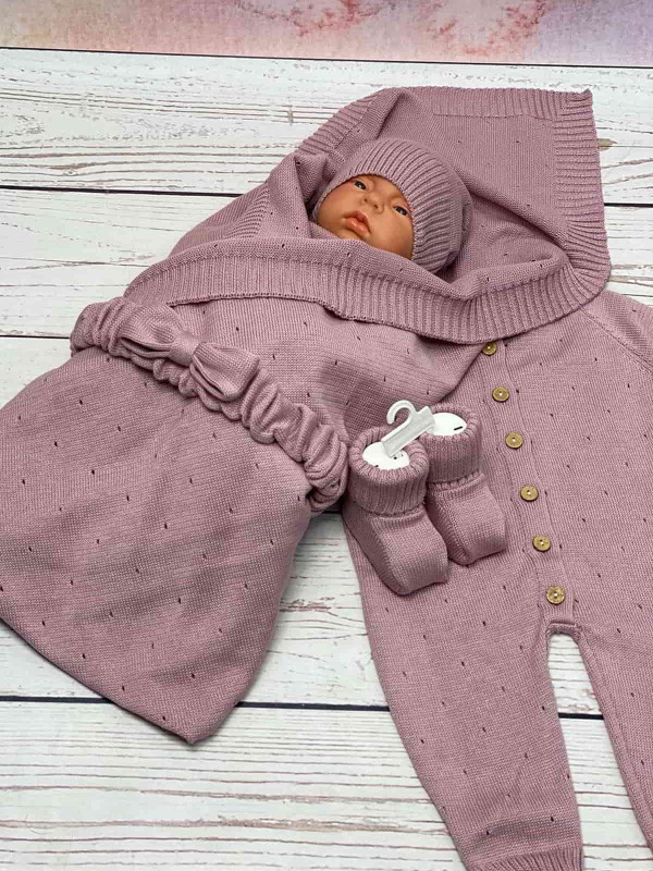 Летний вязаный комплект Капелька пудра