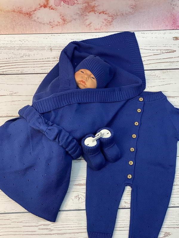 Летний вязаный комплект Капелька синий