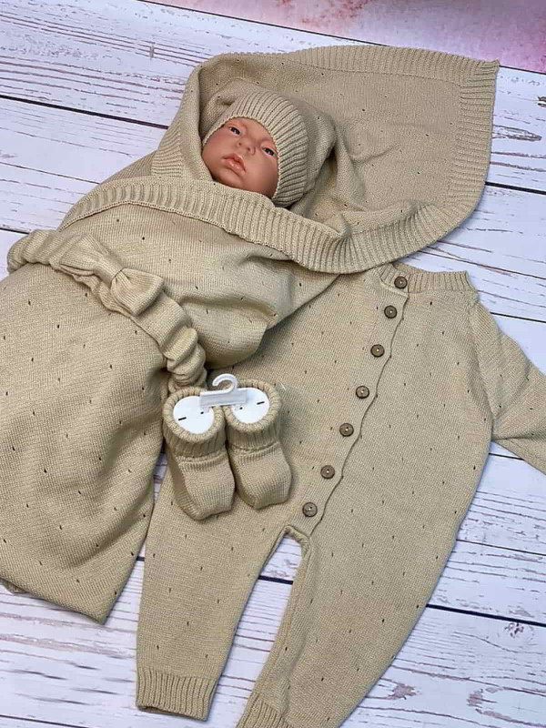 Летний вязаный комплект Капелька бежевый