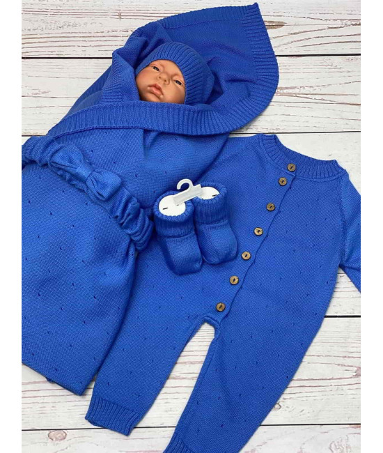 Летний вязаный комплект Капелька яркий-синий