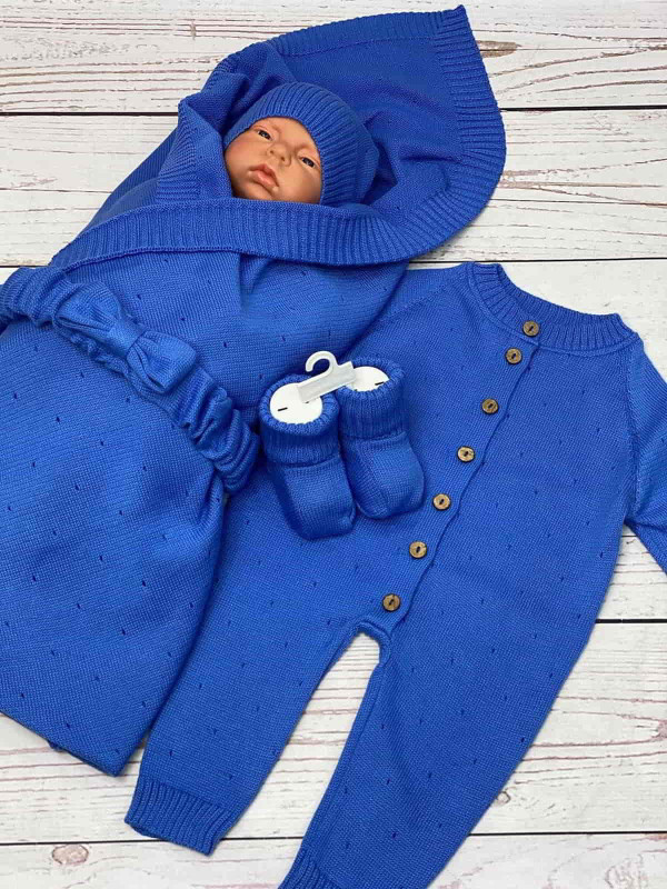 Летний вязаный комплект Капелька яркий-синий