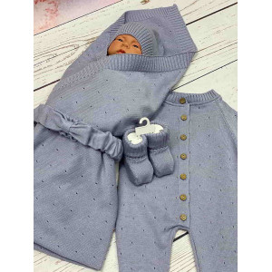 Летний вязаный комплект Капелька серый