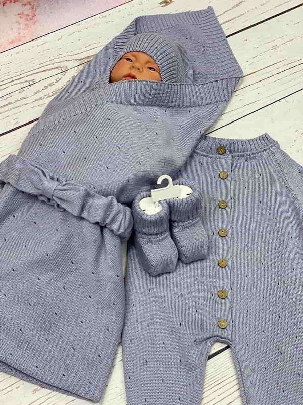 Летний вязаный комплект Капелька серый