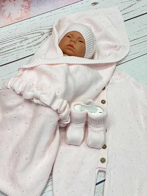 Летний вязаный комплект Капелька светло-розовый