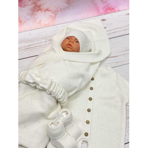 Летний вязаный комплект Капелька-Кружево молочный