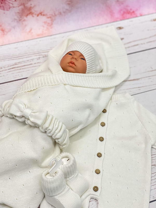 Летний вязаный комплект Капелька молочный