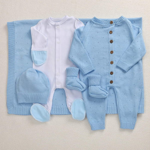 Летний вязаный комплект Капелька голубой
