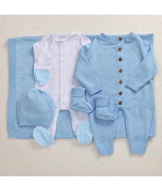Летний вязаный комплект Капелька голубой