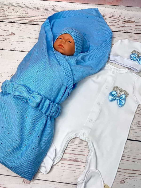 Летний вязаный комплект Капелька-Корона голубой