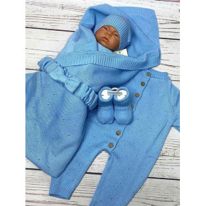 Летний вязаный комплект Капелька голубой