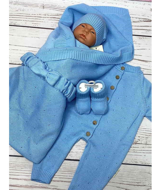 Летний вязаный комплект Капелька голубой