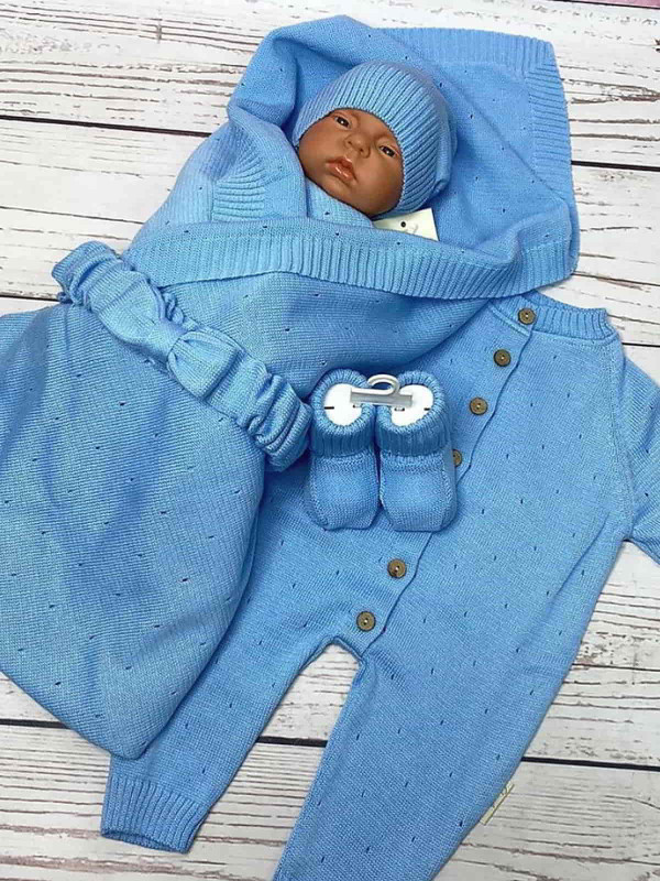 Летний вязаный комплект Капелька голубой