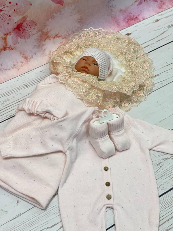 Летний вязаный комплект Капелька-Кружево розовый