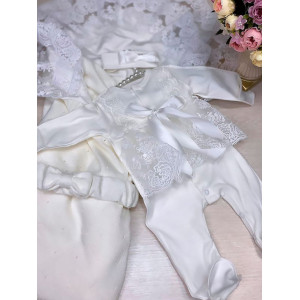 Летний вязаный комплект Капелька-Кокетка молочный