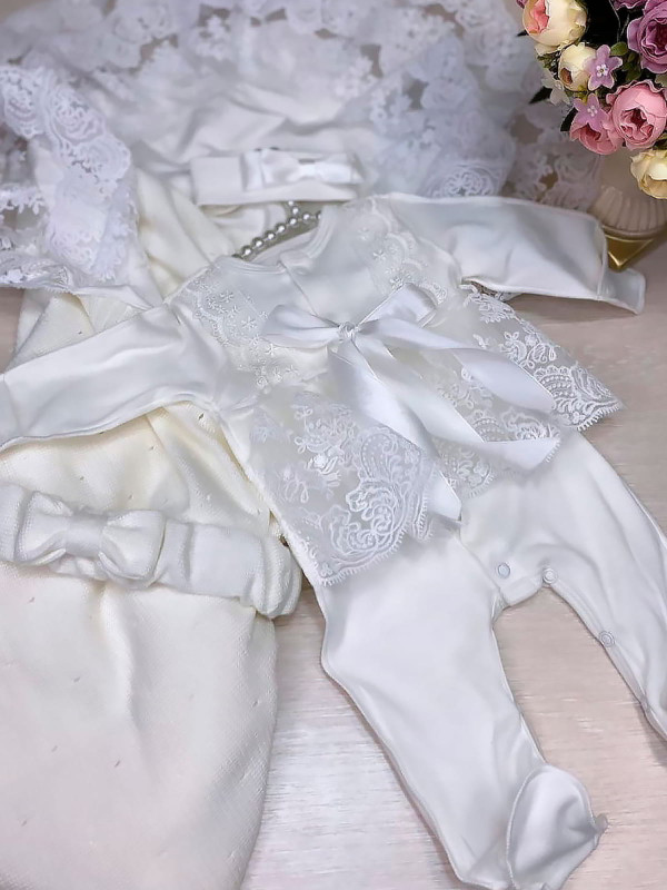 Летний вязаный комплект Капелька-Кокетка молочный