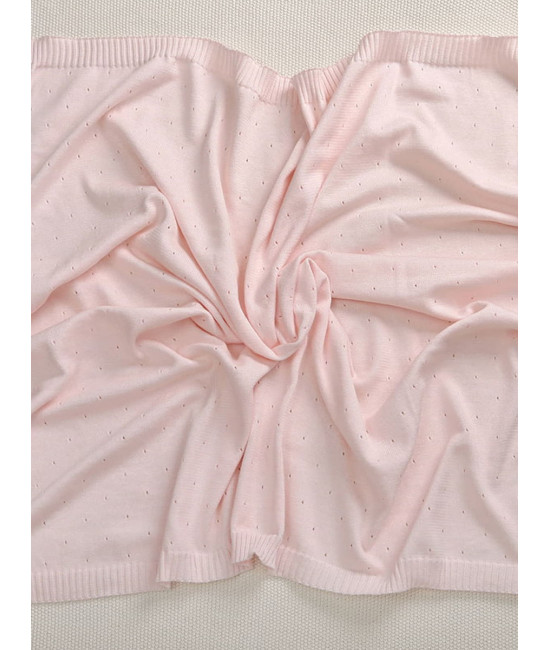 Летний вязаный комплект на выписку Капелька с кружевом розовый