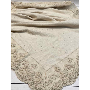 Вязаный плед для новорожденных Капелька с кружевом крем-брюле