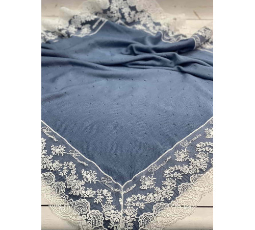 Вязаный плед для новорожденных Капелька с кружевом парламент