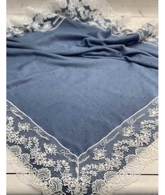 Вязаный плед для новорожденных Капелька с кружевом парламент