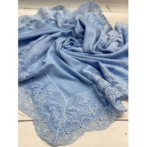 Вязаный плед для новорожденных Капелька с кружевом голубой