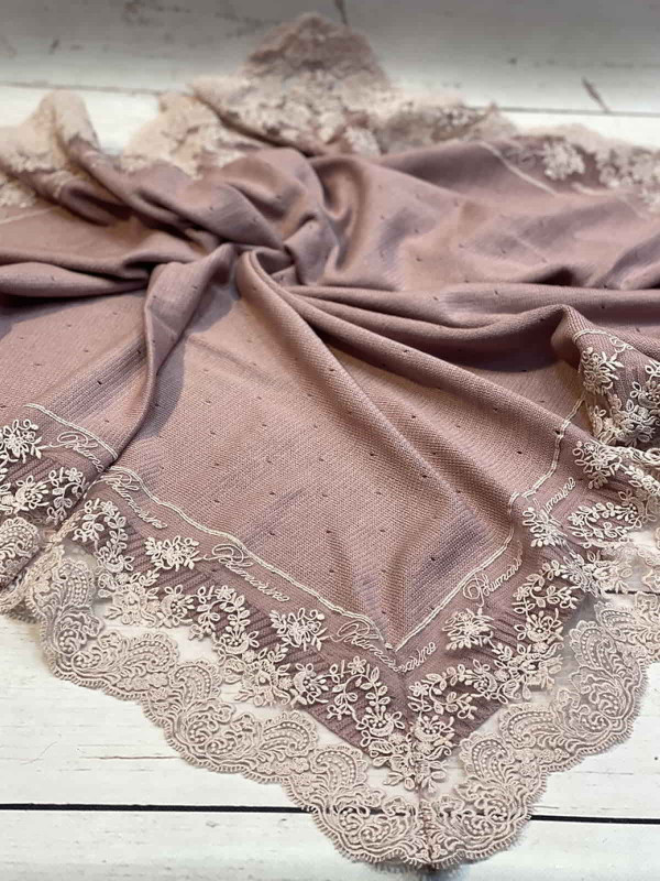 Вязаный плед Капелька с кружевом какао