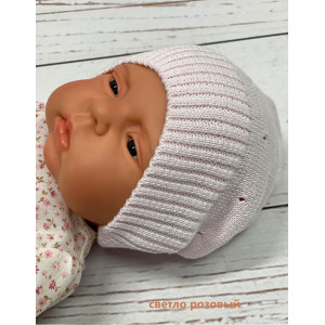 Летний вязаный комплект на выписку Капелька с кружевом розовый