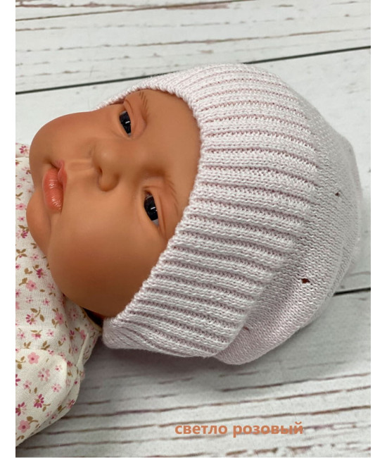 Летний вязаный комплект на выписку Капелька с кружевом розовый