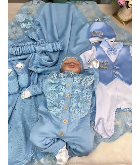 Летний вязаный комплект Капелька-Кружево голубой