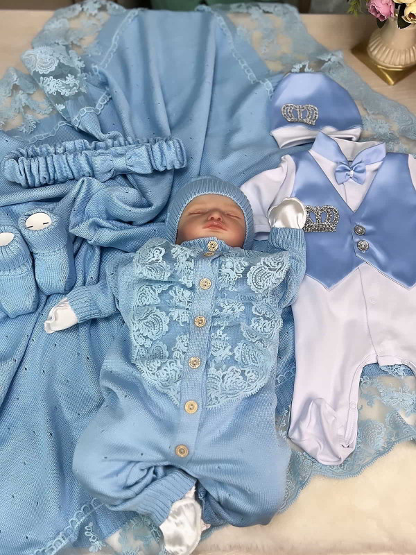 Летний вязаный комплект Капелька-Кружево голубой