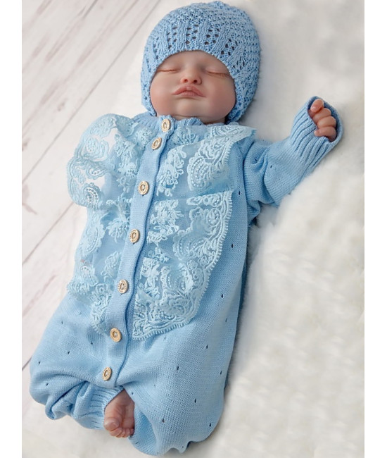 Вязаный хлопковый комбинезон Капелька голубой