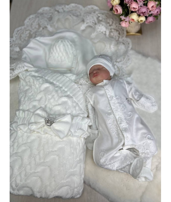 Летний вязаный комплект Коса-Маримар белый