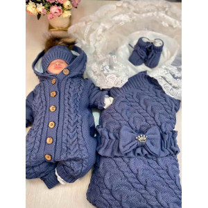 Комплект на выписку Коса Лайт Кружево-Рози ежевика