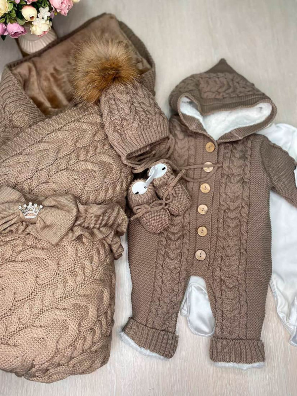 Вязаный комплект Северный мишка-Рози какао
