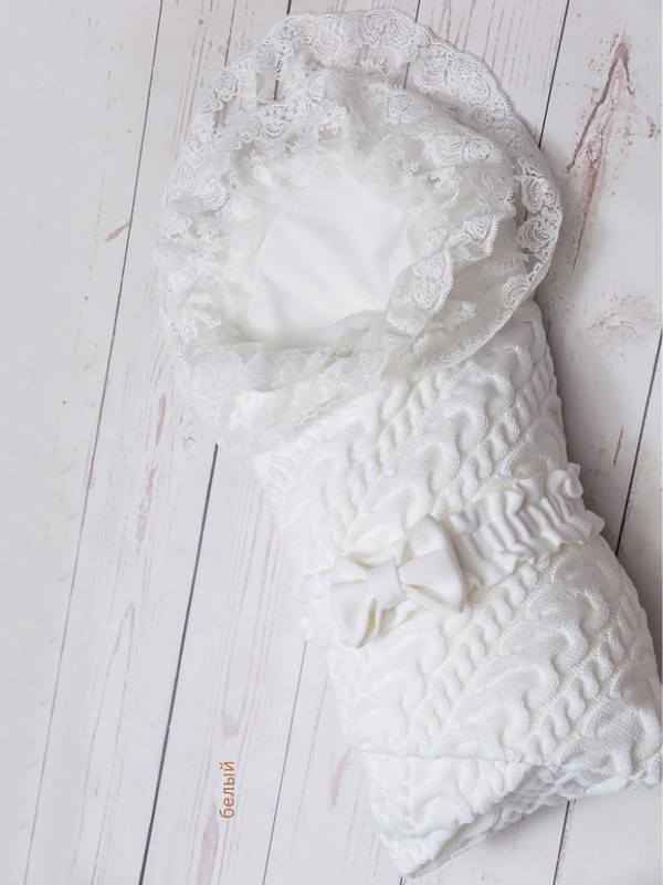 Вязаный конверт Коса Лайт белый