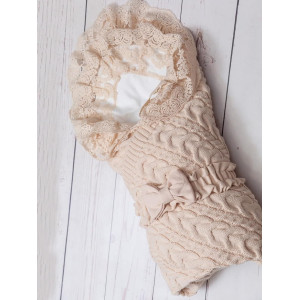 Вязаный конверт на выписку Коса Лайт крем-брюле